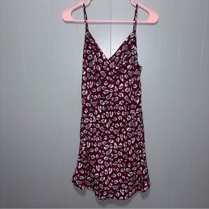 Wishlist Apparel Burgundy and Gray Leopard Print Slip Short Dress Medium